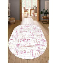 Dijital Baskılı Kaymaz Taban Yıkanabilir Oval Salon Halısı Mutfak Halısı Yolluk NDO-HY-1004 (Pembe)