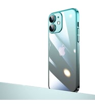 Uyumlu Model Apple iPhone 12 Kılıf Sararmaz Transparan Renkli Kamera Lensli Kapak (Mavi-Siyah)