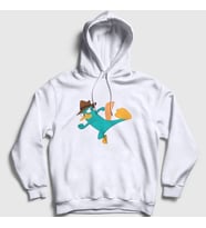 Presmono Unisex Beyaz Tekme Ornitorenk Perry Kapüşonlu Sweatshirt 440340tt (Beyaz)