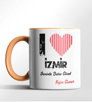 Kişiye Özel İzmir Seninle Daha Güzel Tema Siyah Renk Kupa (Turuncu)
