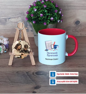 Matematik Öğretmeni Kupa Bardak Beyaz ve Fotoğraflı Ahşap Anahtarlık HediyeÖğretmenler Günü Hediyesi (Model 2)