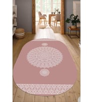 Dijital Baskılı Kaymaz Taban Yıkanabilir Oval Salon Halısı Mutfak Halısı Yolluk NDO-SD-619 (Pembe)