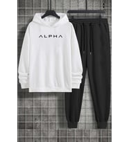 Unisex Alpha Baskılı Eşofman Takımı (A.Beyaz)