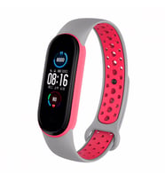 Xiaomi Mi Band 5 / 6 Kordon Delikli Spor Kordon (Gri-Kırmızı)