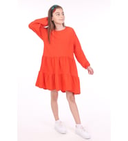 Toontoy Kız Çocuk Reglan Kol Elbise (Oranj)