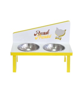 Kedi ve Köpek Mama ve Su Kabı - 2'Li Çelik Kaseli (Sarı)