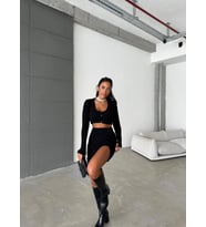 BADU TRİKO ETEKLİ TAKIM  (Siyah)