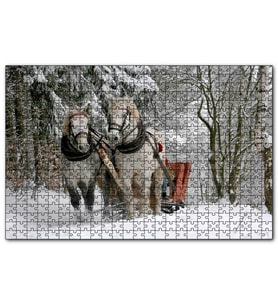 Cakapuzzle Karda Kızak Çeken Bir Çift At  Puzzle Yapboz MDF (Ahşap) (1000 Parça)