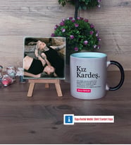 Kız Kardeş Fotoğraflı Dekoratif Taş, Kupa Bardak Beyaz Hediye (Model 9)