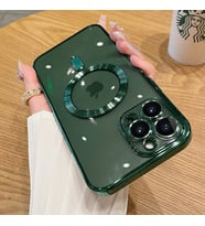 Uyumlu Model Apple iPhone 13 Pro Max Kılıf Magsafe Kamera Lensli Korumalı Şeffaf Silikon Kapa (Koyu Yeşil)