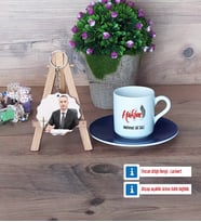 Hakim Türk Kahvesi Fincanı Ahşap Altlıklı ve Fotoğraflı Ahşap Anahtarlık Hediye (Model 4)