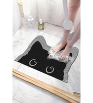 Kedili Banyo Paspası Kaymaz Taban Yumuşak Esnek  Paspas Islak Zemin Hijyenik Paspas (40x60 cm) (Gri)