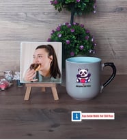 Sevimli Panda Fotoğraflı Dekoratif Taş, Kupa Bardak Beyaz Hediye (Model 10)