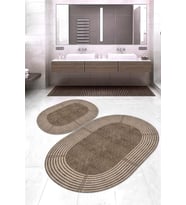 Dijital Baskılı Kaymaz Taban Yıkanabilir Oval 2'li Klozet Takımı Banyo Paspası NOKZ-HY-1240 (Kahverengi)