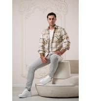 Slimfit Çift Cepli Ekoseli Pamuklu Kalın Erkek Oduncu Gömlek (Kahverengi)