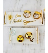 Bond Gold Söz ve Mermer Nişan Tepsisi (Beyaz)