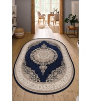 Dijital Baskılı Kaymaz Taban Yıkanabilir Oval Salon Halısı Mutfak Halısı Yolluk NDO-HT-1000 (Lacivert)