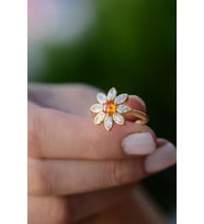 Güz Nergisi Ayarlanabilir 14 K Rose Altın Kaplama Kadın Yüzük (Gold)