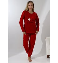 Fawn 5005 Peluş Welsoft Polar Kışlık Yumoş Kadın Pijama Takımı (Kırmızı)