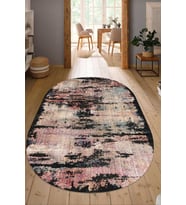 Dijital Baskılı Kaymaz Taban Yıkanabilir Oval Salon Halısı Mutfak Halısı Yolluk NDO-HT-133 (Siyah)