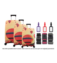 Bagacar Kalp 3lü Set Valiz Kılıfı, 3 lü Valiz Kemeri, 3lü Valiz Etiketi (Sarı - Mavi - Kahve - Yeşil)