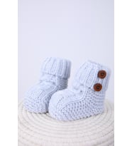 Babyhola Kız Erkek %100 Triko İlk Adım Düğmeli Patik 0-6 ay Yenidoğan Kutulu Hediyelik 8011 (Mavi)