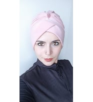 Kadın Tesettür Taş Detaylı Çift Taraflı Bone (Pudra)