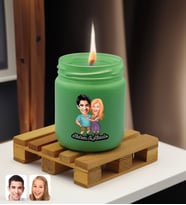 BK Gift Kişiye Özel DTF Sevgili Karikatürlü Renkli Cam Kavanozda Kokulu Mum-1(13 Renk Seçeneği), Sevgiliye Hediye, Doğum Günü Hediyesi (Yeşil)