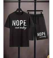 AMOR MAN ÖZEL TASARIM NOPE BASKILI PAMUK ULTRA HAFİF DIŞ MEKAN ERKEK T-SHIRT ŞORT TAKIMI (Siyah)