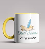 Kişiye Özel Okul Müdürü Tasarımlı Siyah Renk Kupa Bardak 3 (Sarı)