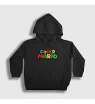 Presmono Unisex Çocuk Beyaz Logo Oyun Super Mario Kapüşonlu Sweatshirt 324507tt (Siyah)