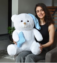 Pembe Yastıklı Uyku Arkadaşı 80cm Pelüş Ayıcık (Mavi)