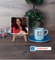 Halaya Hediye Fotoğraflı Dekoratif Taş, Ahşap Altlıklı Türk Kahvesi Fincanı Hediye (Model 5)