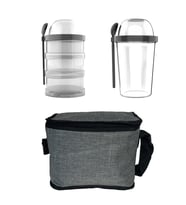 Poppard Yemek Taşıma Seti - 650 ml + 450 ml Atıştırmalık Kabı ve Termos Çanta (Siyah-Gri)