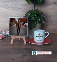 Komando Fotoğraflı Dekoratif Taş, Ahşap Altlıklı Türk Kahvesi Fincanı Hediye (Model 8)