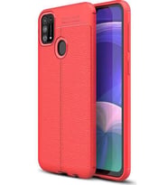 Samsung Galaxy M31 Kamera Korumalı Deri Desenli Kılıf (Kırmızı)