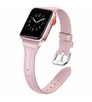 Apple Watch 7/8/9 41mm Kordon İnce Deri Kordon (Pembe)