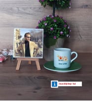 Tarih Öğretmenine Hediye Fotoğraflı Dekoratif Taş, Ahşap Altlıklı Türk Kahvesi Fincanı Hediye Öğretmenler Günü Hediyesi (Model 9)
