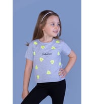 Toontoy Kız Çocuk Yaprak Desenli Fabulous Baskılı Tişört ( Gri-Melanj)