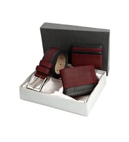 Erkek Bordo Ekose Kemer Cüzdan Kartvizit Hediye Set Ps1089
