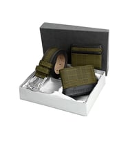 Erkek Yeşil Ekose Kemer Cüzdan Kartvizit Hediye Set Ps1087