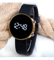 Dijital Led Watch Sarı Yuvarlak Kasa Siyah Silikon Kordon Unisex Kol Saat ST-303