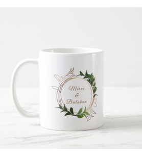 Kişiye Özel İsimli Yaprak Detaylı Kupa (Beyaz)