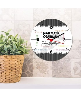 Matematik Öğretmeni Siyah Tasarım Duvar Saati