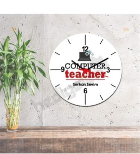Computer Teacher Kırmızı Tasarım Duvar Saati