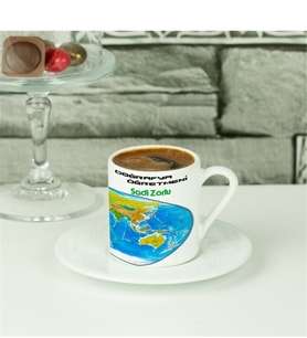 Coğrafya Öğretmenine Hediye Dünya Tasarım Kahve Fincanı