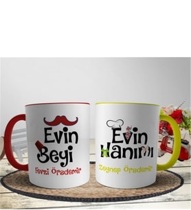 Evin Beyi - Evin Hanımı Kupa Bardak Kırmızı - Sarı