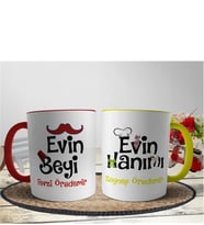 Evin Beyi - Evin Hanımı Kupa Bardak Kırmızı - Sarı