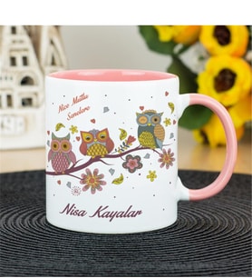 Baykuş Doğum Günü Kupa Bardak - Pembe