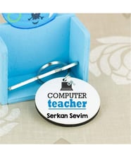 Computer Teacher Mavi Tasarım Anahtarlık